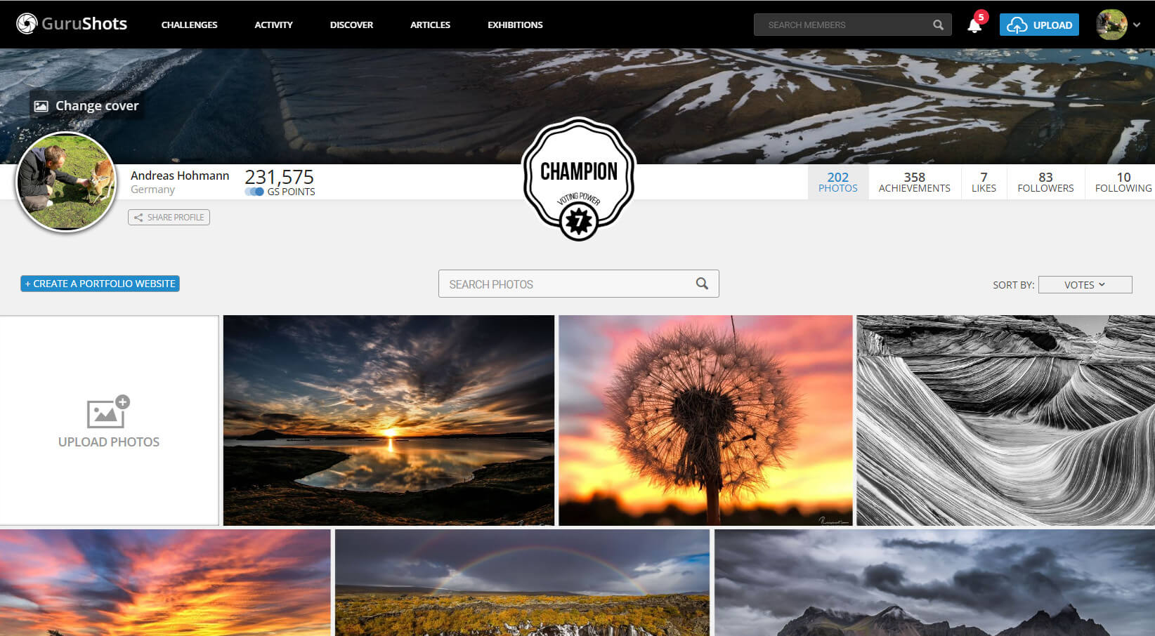 Das eigene Profil in der GuruShots Fotocommunity