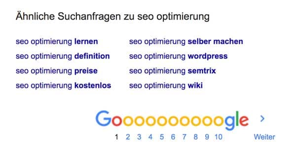 Ähnliche Suchbegriffe werden unten auf Seite 1 bei den Suchergebnissen angezeigt