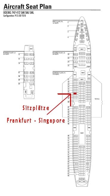 Sitze auf dem Flug von Frankfurt nach Singapore