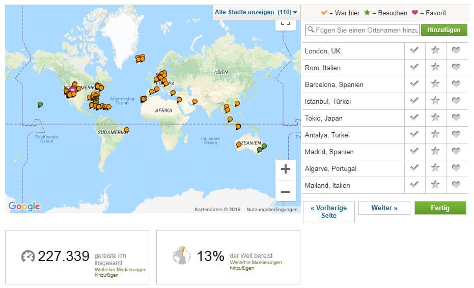 Die Reisekarte wurde vom "alten" TripAdvisor übernommen