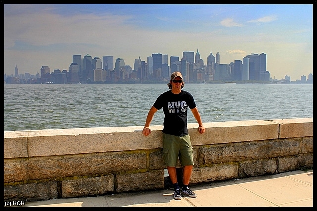 Blick von Ellis Island auf die Skyline von Manhattan